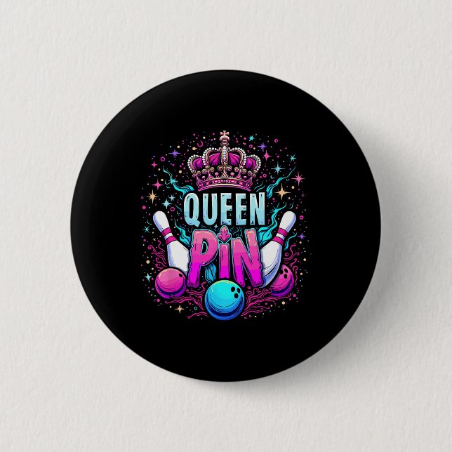 Chapa Redonda De 5 Cm Queen Pin Shirt Bowler Bowling League For Bowling  (Anverso)