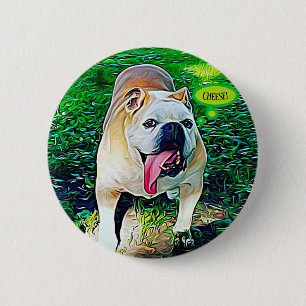 Chapa Redonda De 5 Cm Queso sonriendo bulldog con lengua afuera