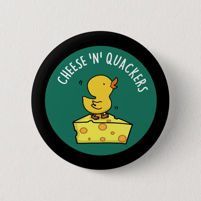 Chapa Redonda De 5 Cm Queso Y Quackers Funny Duck Pun Dark BG (Anverso)
