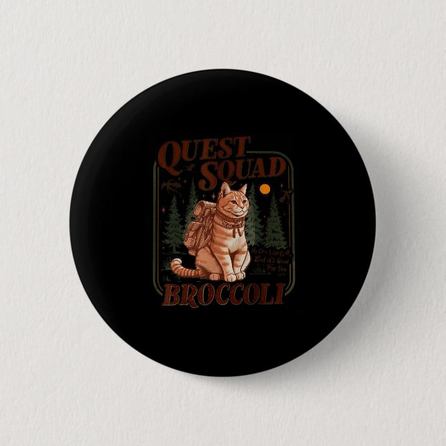Chapa Redonda De 5 Cm Quest Fantasy Squad Broccoli Funny Cat  (Anverso)
