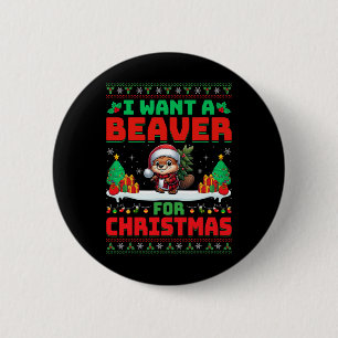 Chapa Redonda De 5 Cm Quiero castor para los Navidades Cuidando Sombrero