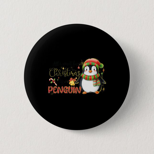 Chapa Redonda De 5 Cm Quiero Navidades Es Un Pingüino Feliz Navidad (Anverso)