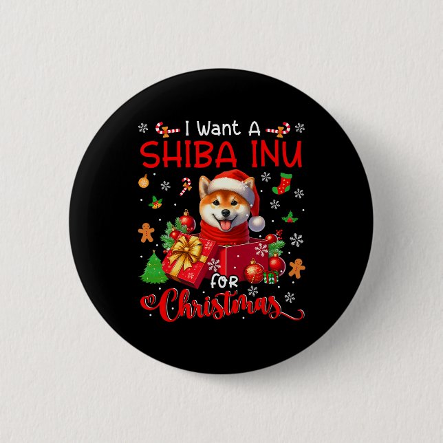 Chapa Redonda De 5 Cm Quiero Un Inu Shiba Para El Propietario De Navidad (Anverso)