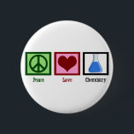 Chapa Redonda De 5 Cm Química de amor por la paz<br><div class="desc">Si eres un científico o necesitas un regalo para los nerds de tu vida,  este diseño lindo incluye una señal de paz,  corazón y químicos en un vaso de agua.</div>