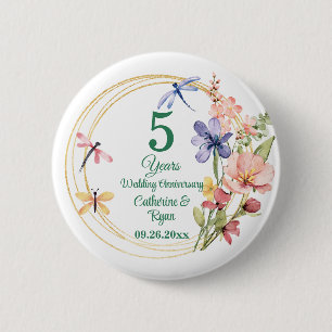 Chapa Redonda De 5 Cm Quinto aniversario de boda de madera Marco dorado