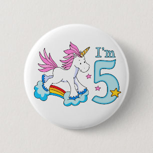 Chapa Redonda De 5 Cm Quinto cumpleaños del arcoiris de Unicornio