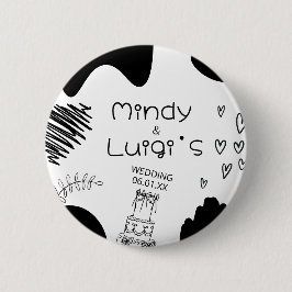 Chapa Redonda De 5 Cm Quirky Doodle Shapes Script Wedding