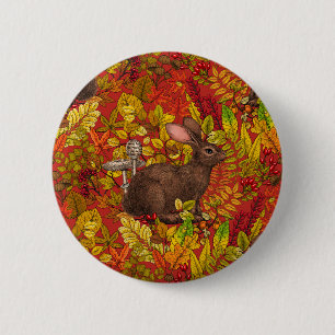 Chapa Redonda De 5 Cm Rabbit otoñal en rojo