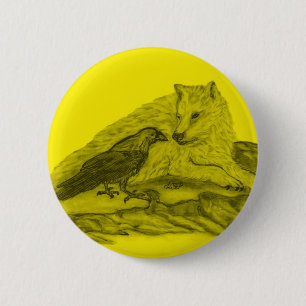 Chapa Redonda De 5 Cm Rabe mit Wolf schwarz gelb Design