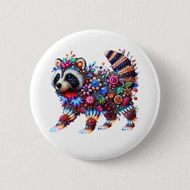 Chapa Redonda De 5 Cm Raccona con brillo encantado (Anverso)