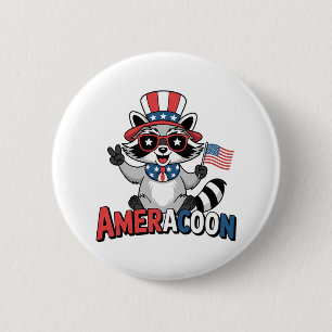 Chapa Redonda De 5 Cm Raccoon Americoon Patriótico 4° de julio de Améric