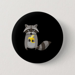 Chapa Redonda De 5 Cm Raccoon comiendo fruta bananera se ve dulce