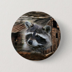 Chapa Redonda De 5 Cm Raccoon En El Antiguo Barn