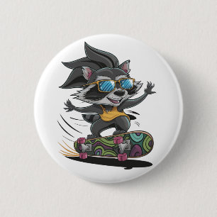 Chapa Redonda De 5 Cm Raccoon skateboarding