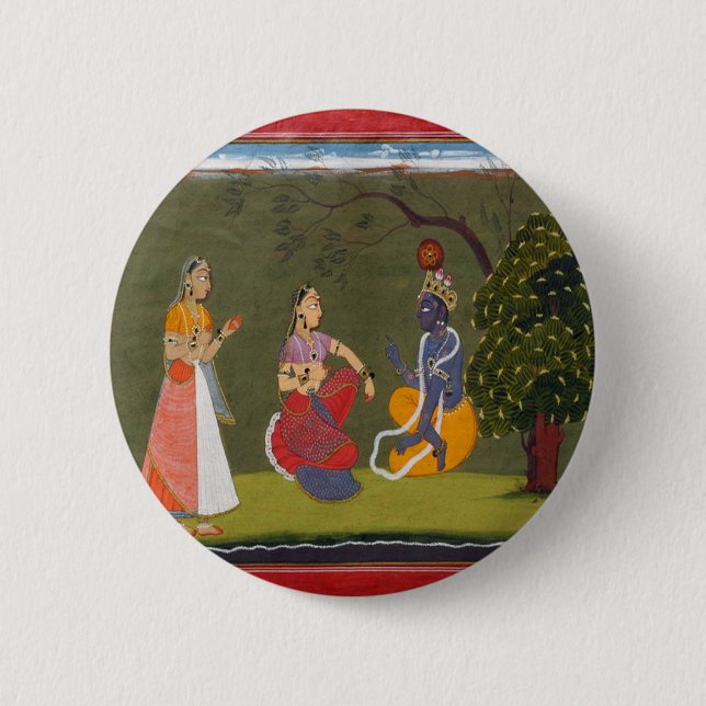 Chapa Redonda De 5 Cm Radha y Krishna en la discusión (Anverso)