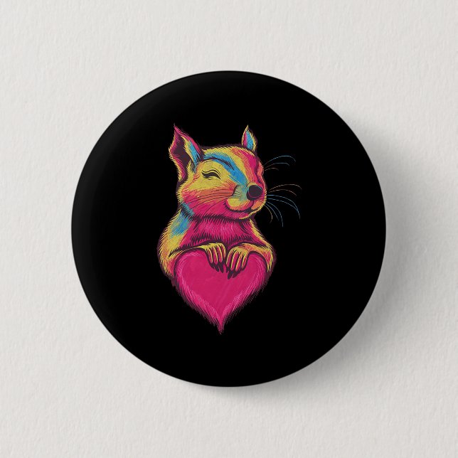 Chapa Redonda De 5 Cm Rainbow Cute Squirrel Hugging Valentine Heart Love (Anverso)