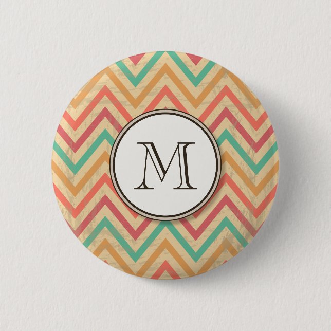 Chapa Redonda De 5 Cm Rainbow Grunge Zigzag Chevrons (Anverso)
