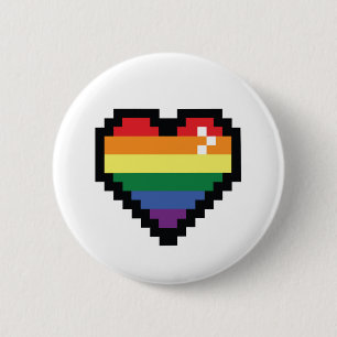 Chapa Redonda De 5 Cm Rainbow Pixel Heart