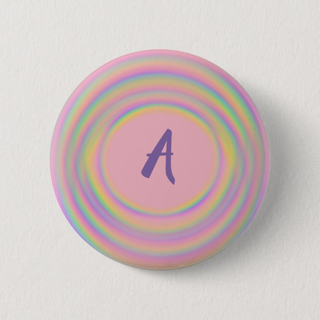 Chapa Redonda De 5 Cm Rainbow Swirls with Monogram (Anverso)