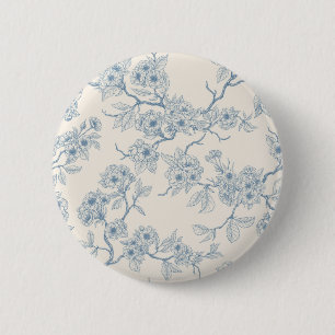 Chapa Redonda De 5 Cm Ramas de flor de cerezo en azul y blanco apagado