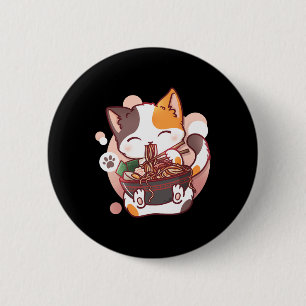Chapa Redonda De 5 Cm Ramen Cat Anime Bowl Kawaii Neko Japonés