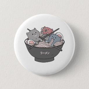 Chapa Redonda De 5 Cm Ramen de gato Kawaii