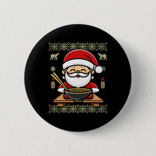 Chapa Redonda De 5 Cm Ramen feo de Navidad - Santa comiendo fideos