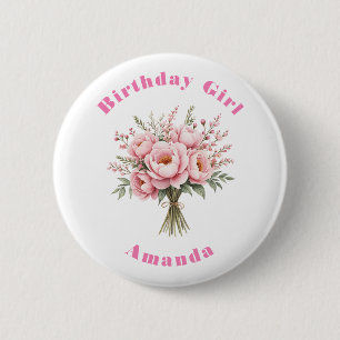 Chapa Redonda De 5 Cm Ramo de flores peonía rosa bonita para cumpleaños