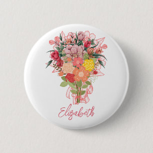 Chapa Redonda De 5 Cm Ramo De Flores Rosado Personalizado