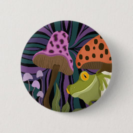 Chapa Redonda De 5 Cm Rana Arbórea Y Hongos