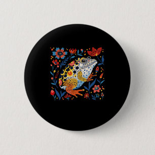 Chapa Redonda De 5 Cm Rana Impresionante Ilustrada Con Bac Floral Vibran