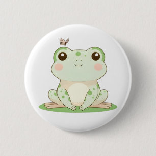 Chapa Redonda De 5 Cm Rana Kawaii con Diseño de Naturaleza Llena de Mari