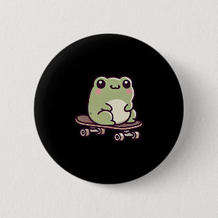 Chapa Redonda De 5 Cm Rana Kawaii En Un Patineta Divertido Patinaje 