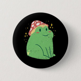 Chapa Redonda De 5 Cm Rana Verde Adorable con Sombrero de Hongo