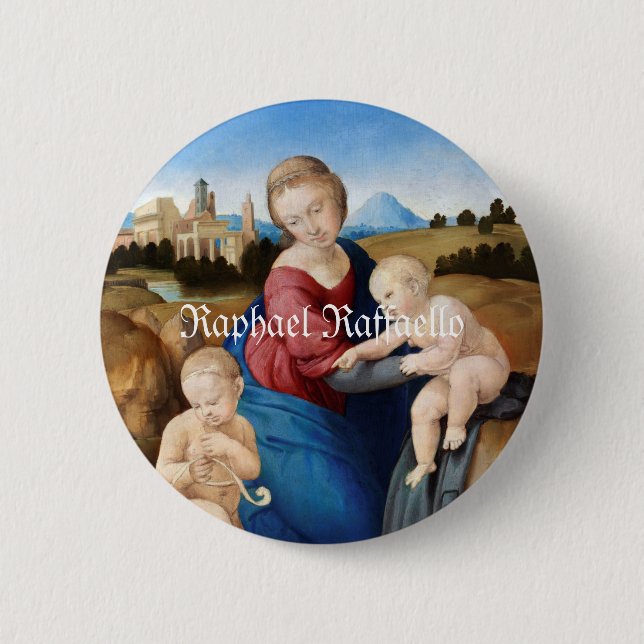 Chapa Redonda De 5 Cm Raphael Raffaello Madonna y la Infantil Saint (Anverso)