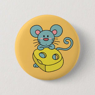 Chapa Redonda De 5 Cm Ratón Azul Adorable con Queso Amarillo