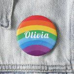Chapa Redonda De 5 Cm Rayas arcoiris personalizadas<br><div class="desc">Colorido botón retro rainbow striped. Botón con motivos de arcoiris con tu nombre. botón arco iris de personalizable para chicas. botón de moda del arco iris de los chicas. Botón de arco iris con orgullo. botón arcoiris del orgullo del personalizable.</div>