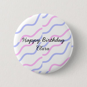 Chapa Redonda De 5 Cm Rayas moradas rosadas feliz cumpleaños añadir nomb