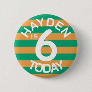 Chapa Redonda De 5 Cm Rayas naranjas y verdes Cumpleaños personalizado e
