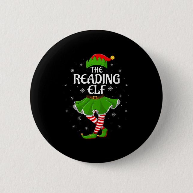 Chapa Redonda De 5 Cm Reading Elf Christmas Family Girls Women Elf Squad (Anverso)