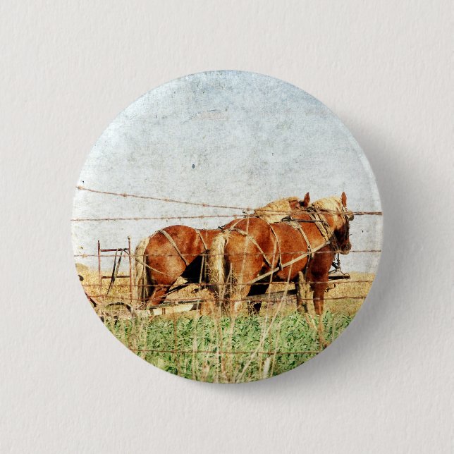 Chapa Redonda De 5 Cm Ready For Work, Two Draft Horses (Anverso)