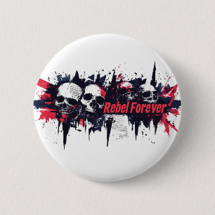 Chapa Redonda De 5 Cm "Rebel Forever" - Diseño gráfico Edgy Skull