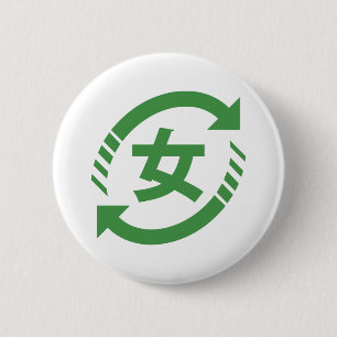 Chapa Redonda De 5 Cm Reciclar Chicas japoneses   Rótulo Kanji Nihongo