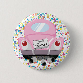 Chapa Redonda De 5 Cm recién casados, casados+coche,personalizado+matrim