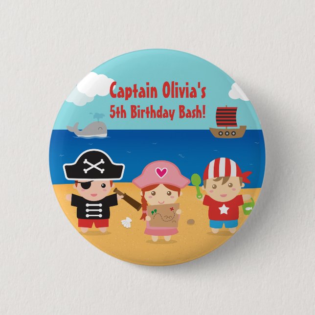 Chapa Redonda De 5 Cm Recuerdos de cumpleaños para niños con tema de pir (Anverso)