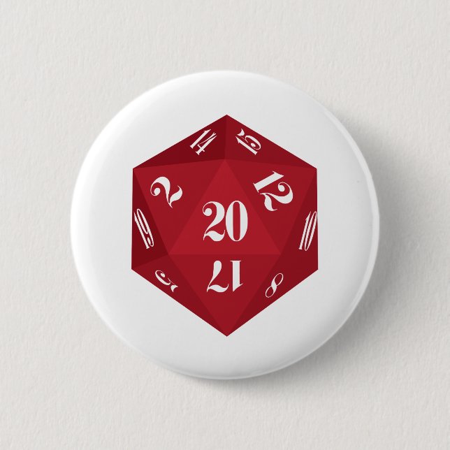 Chapa Redonda De 5 Cm Red-20-Sided-Dice (Anverso)