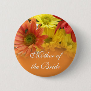 Chapa Redonda De 5 Cm Red, amarillo, naranja nombre del boda de flores m