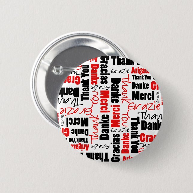Chapa Redonda De 5 Cm Red Black Gracias Word Cloud (Anverso y reverso)