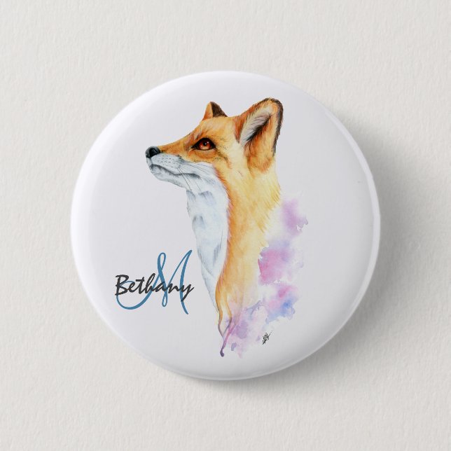 Chapa Redonda De 5 Cm Red Fox Watercolor Personalizado (Anverso)