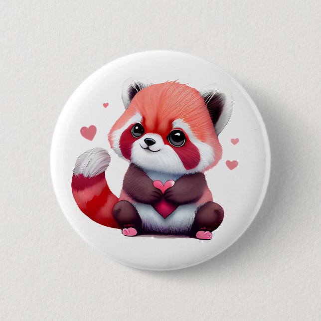 Chapa Redonda De 5 Cm Red Raccoon Valentine (Anverso)